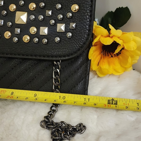 Black Studded Crossbody Bag with Chain Strap - Picture 7 of 8
